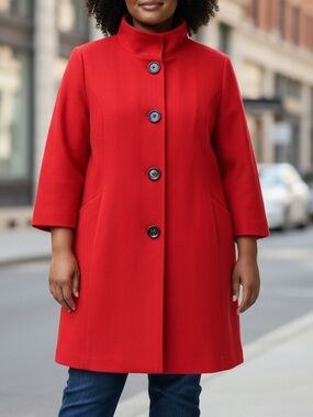 Laura Plus Size Vibrant Red Button Up Peacoat Winter Jacket Sz 24